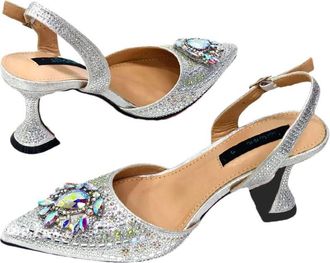 Generic Womens Stiletto High Heel Shoes and Gold Chain Handbag Set Sparkly Rhinestone Big Crystal Decoration