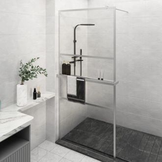 vidaXL Mampara Ducha Con Estante Vidrio Esg Y Aluminio Cromo 90x195 Cm