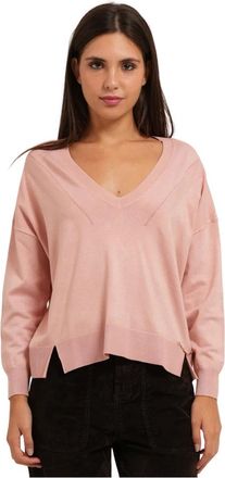 Gaud&igrave; Trui met wijde V-hals - Dames - Truien - Roze - Maat: XL Viscose