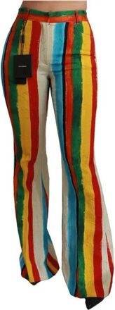 Dolce & Gabbana Gestreepte Hoge Taille Flare Broek - Dames - Wijde Broeken - Veelkleurig - S - Katoen - Broeken
