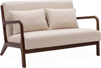 Sweeek Banco de 2 plazas en madera de hevea nogal claro y tela, beige