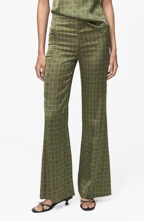 Mango Geo Print Flare Satin Pants in Green at Nordstrom Rack, Size Large