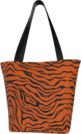 AOOEDM Tiger Stripe Animal Reusable Grocery Bag Shopping Bag Casual Shoulder Bag Handbag for Men Women ECO Market Bag Beach Bag Travel Totes