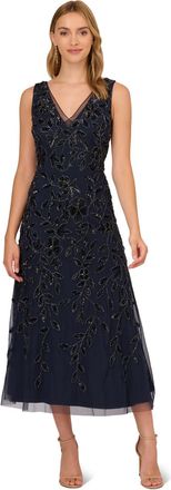 Adrianna Papell Womens Bead Ankle Length Gown - Blue - Size 8 UK