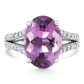 Pompeii3 4 3/4Ct Amethyst Diamond Split Shank Engagement Ring 14k White or Yellow Gold