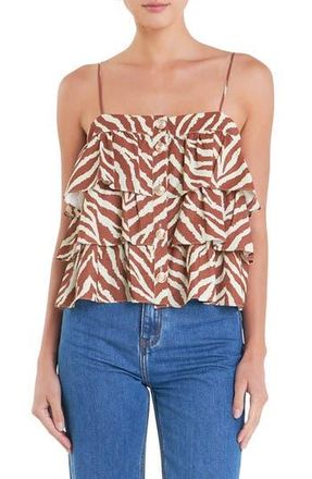 English Factory Zebra Print Tiered Button-Up Camisole in Brown Multi at Nordstrom Rack, Size Medium