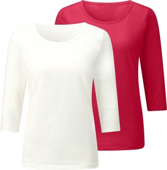 Casual Looks 3/4-Arm-Shirt CASUAL LOOKS 2er-Pack Shirts, Damen, Gr. 36, rot, ecru, 100% Baumwolle, unifarben, Rundhals, Shirts 3/4-Arm-Shirt