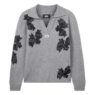 GCDS Polo de manga larga con cuello en V - Knitwear - Hombre - Gris - XL
