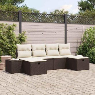vidaXL Conjunto De Sof&aacute; De Jard&iacute;n 6 Pcs Marr&oacute;n Rat&aacute;n Sint&eacute;tico Vidaxl