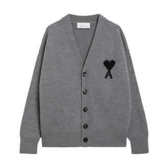 Ami Truien & Vesten, Heren, Grijs, M, Wol, Quota V-neck Cardigan