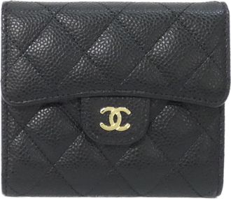 Chanel Black Bordeaux Grained Calfskin Wallet (Tri-Fold) (Pre-Owned)