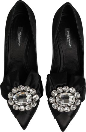 Dolce & Gabbana Womens Black Satin Bow Crystal Embellishment Pumps Shoes Se+vi
