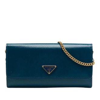 Prada Pre-owned Wallet on Chain - Dames - Pre-owned - Blauw - Maat: ONE Size Leer