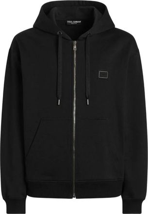 Dolce & Gabbana Katoenen hoodie met logoplaat - Heren - Vesten met rits - Zwart - XL - Katoen - Hoodies & sweatvesten