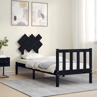 vidaXL Estructura De Cama Individual Con Cabecero Madera Maciza Negro Vidaxl