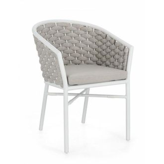 Konte Design Lote de 4 sillones de aluminio blanco con tejido de cuerda gris