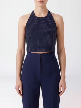 Pinko Rhinestone-Embellished Cr&ecirc;pe Cropped Halter Top