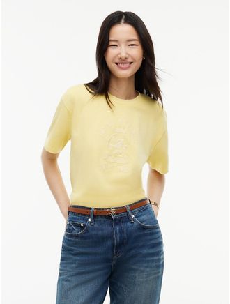 Tommy Hilfiger Womens Crest Logo Garment-Dyed Boxy T-Shirt - Citronella - XXL