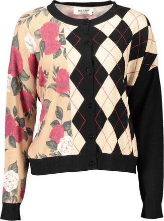 Blugirl Cardigans, female, Multicolor, Size: M Beige Long Sleeve Cardigan with Belt