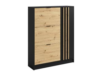 Vente-Unique Zapatero con 1 puerta y 3 compartimentos abatibles - Natural y negro - JANAKIA