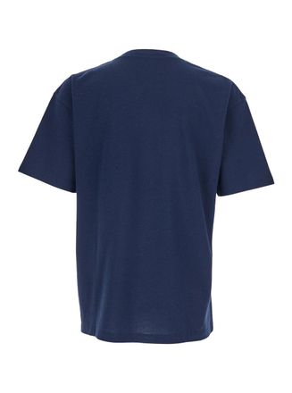 Saint Laurent Mens T-Shirt Round Neck Blue Cotton T-Shirts And Polos