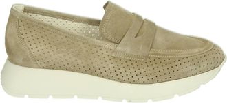 Paul Green Schoenen, Dames, Beige, 40 1/2 EU, Leer, Taupe Instappers met Rubberen Zool