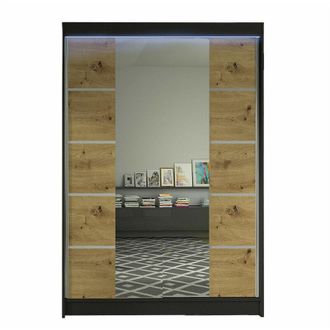 Mirjan24 Mobilier1 - Armario Closico 151, Negro + Roble Artisan, 200x120x58cm, Puertas De Armario: Correderas, N&uacute;mero De Estantes: 0, Led