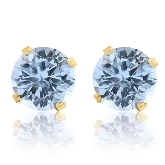 Pompeii3 1Ct TW Aquamarine 5mm Studs in 10k White or Yellow Gold