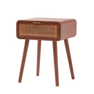 Nordlys Mesita de noche 1 caj&oacute;n en rat&aacute;n y madera de nogal