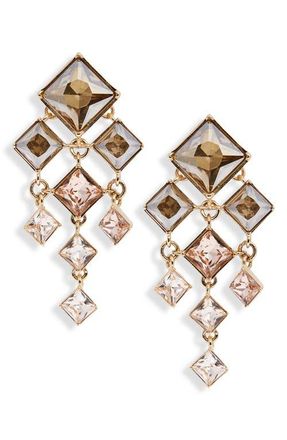 Oscar De La Renta Square-Cut Rhinestone Chandelier Clip-On Earrings in Golden Shadow at Nordstrom