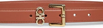 Ferragamo Womens Leather Belt Double Gancini Cognac Brown Calf