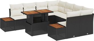 vidaXL Vidaxl - Garden Dining Set Manual 9 pcs Black, Beige 100 x 55 x 73 cm