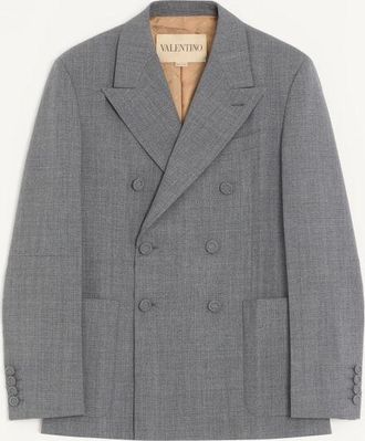 Valentino Valentino Double-Breasted Jacket In Moulin&eacute; Wool With Pressed Crease Man BLACK/GREY 44