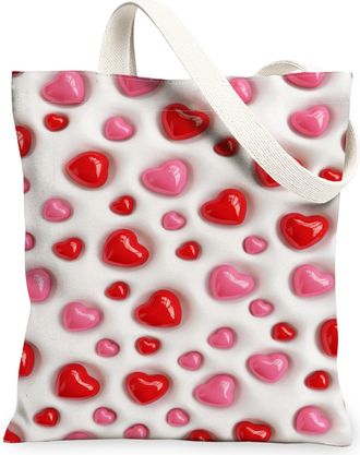 Generic ValentineS Day Heart Canvas Tote Bags, Cute Love Pattern Reusable Grocery Bags, Romantic Lightweight Washable Shoulder Str, White, 13x15 Inch