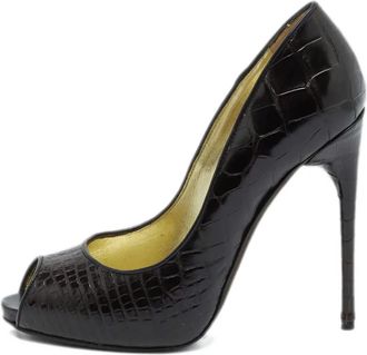 Tom Ford 120 mm leren pumps van krokodillen-reli&euml;f met open neus - Zwart