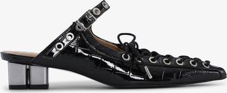 Ganni Black Croc Patent Lace-Up Mules in - Size 8/10 Recycled Leather