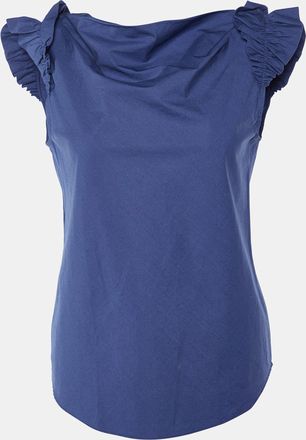 Moschino Cheap And Chic Navy Blue Cotton Ruffle Sleeve Detail Top