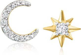Ross-Simons Diamond Moon and Star Mismatched Earrings in 18kt Gold Over Sterling