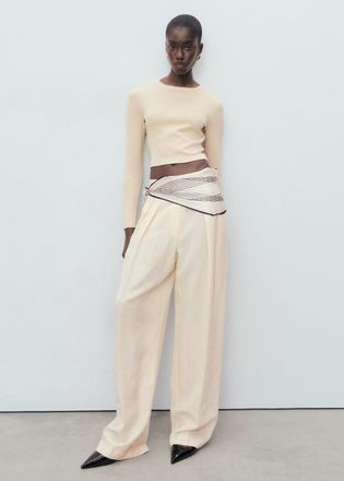 Mango Maglietta crop maniche lunghe beige - Donna - XS - MANGO