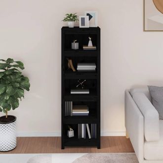 Berkfield Home Beautiful Book Cabinet Black 50x35x154 cm Solid Wood Pine | Size: 50 x 35 x 154 cm