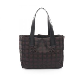 Chanel Black Brown Nylon Canvas Leather Handbag Tote Bag (Pre-Owned)
