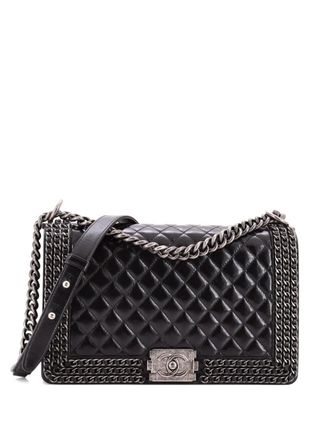 Chanel Chained Boy Flap Bag Quilted Glazed Calfskin New Medium shoulder bag - Zwart