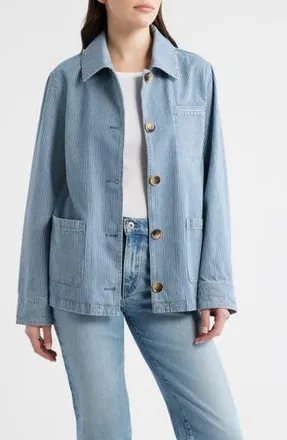 Bernardo Stripe Denim Jacket in Blue at Nordstrom Rack, Size Xx-Large