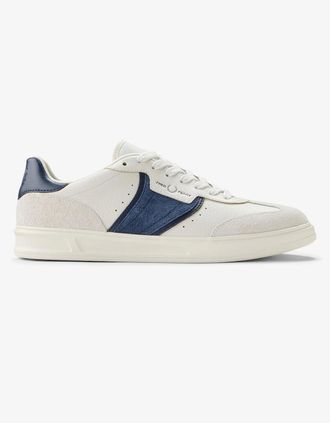 Fred Perry Mens Fred Perry B4 Textured Leather/Suede Mens Porcelain/Blue Trainers - White - Size: 10