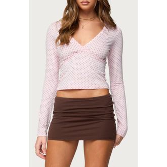 Edikted Kianah Polka Dot Crop Shirt in Light-Pink at Nordstrom, Size X-Small