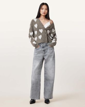 AllSaints Womens Cotton Aki Crossover Wide Leg Denim Jeans, Size: 29