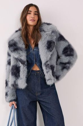 NASTY GAL Cow Fur Collar Jacket in Blue at Nordstrom, Size 4