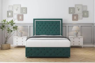 Comfort Beds Sofia Chrome Plush Divan Set 2 Drawers-26 Headboard-Footboard in Emerald | Size: Small Single
