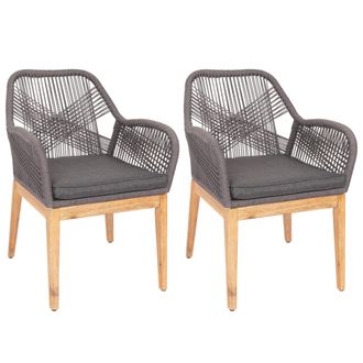 Hhg Hhg - Nunca Usado] Lote De 2 Sillas De Jard&iacute;n 678b, Sill&oacute;n De Exterior, Mimbre Resistente A La Intemperie Madera Acacia, Cojines Gris Antracita