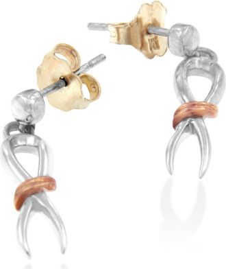 House of Brilliance 10K Two-Toned Gold Over Silver Awareness Ribbon Dangle Earrings in Yellow at Nordstrom